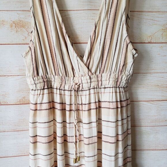 L Space Emma Maxi Dress Coverup Plunging Neckline in Cream Stripe Women's Medium - Picture 8 of 11